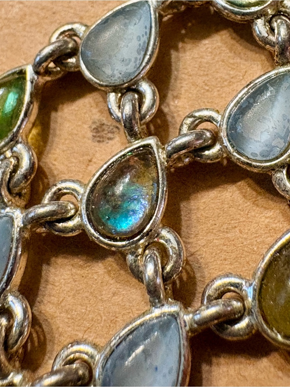 Delicate chandelier dangle earrings in blue and green - Picture 2 of 3